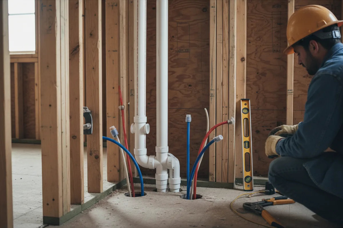 Drain and supply rough-in during Sump Pump Repair in West Burlington